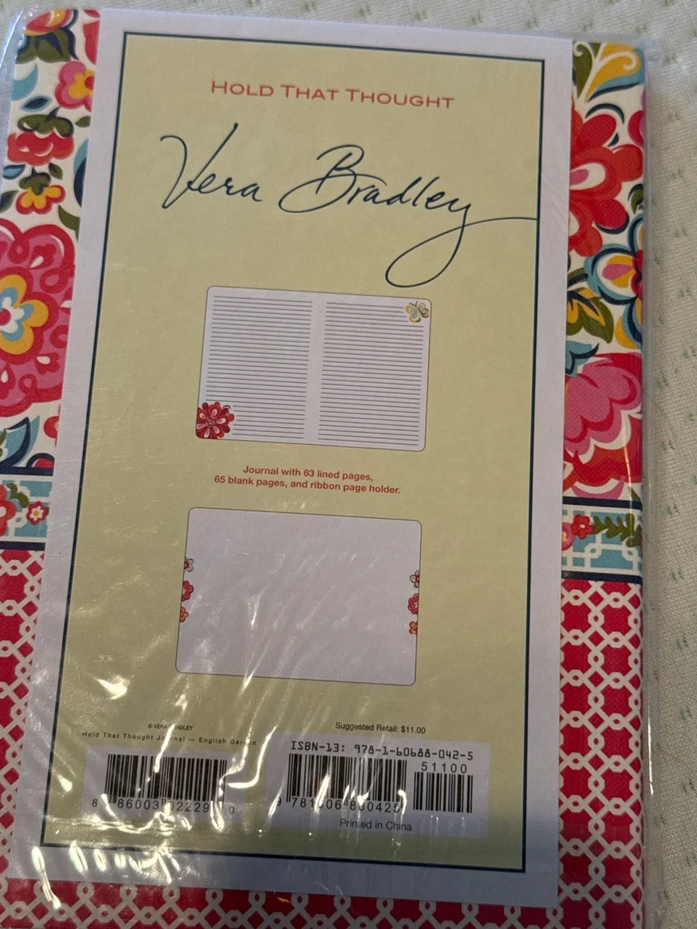 Vera Bradley NWT ‘Hold that Thought’ Hardcover Journal in English Garden
